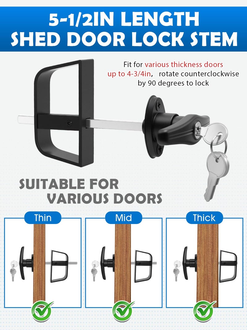 Quality Life Shed Door T-Handle Lock Latch Kit 5-1/2"" Stem 4 Keys, 6in Spring Loaded Gate Pin Bolt Latch, Shed Barn Coop Storage Door T-Lock Set - 1 Lock+2 Latch - Image 3